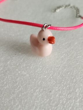 Hand Crafted Pink Rubber Duck Charm Bracelet/ Anklet with Orange Beak